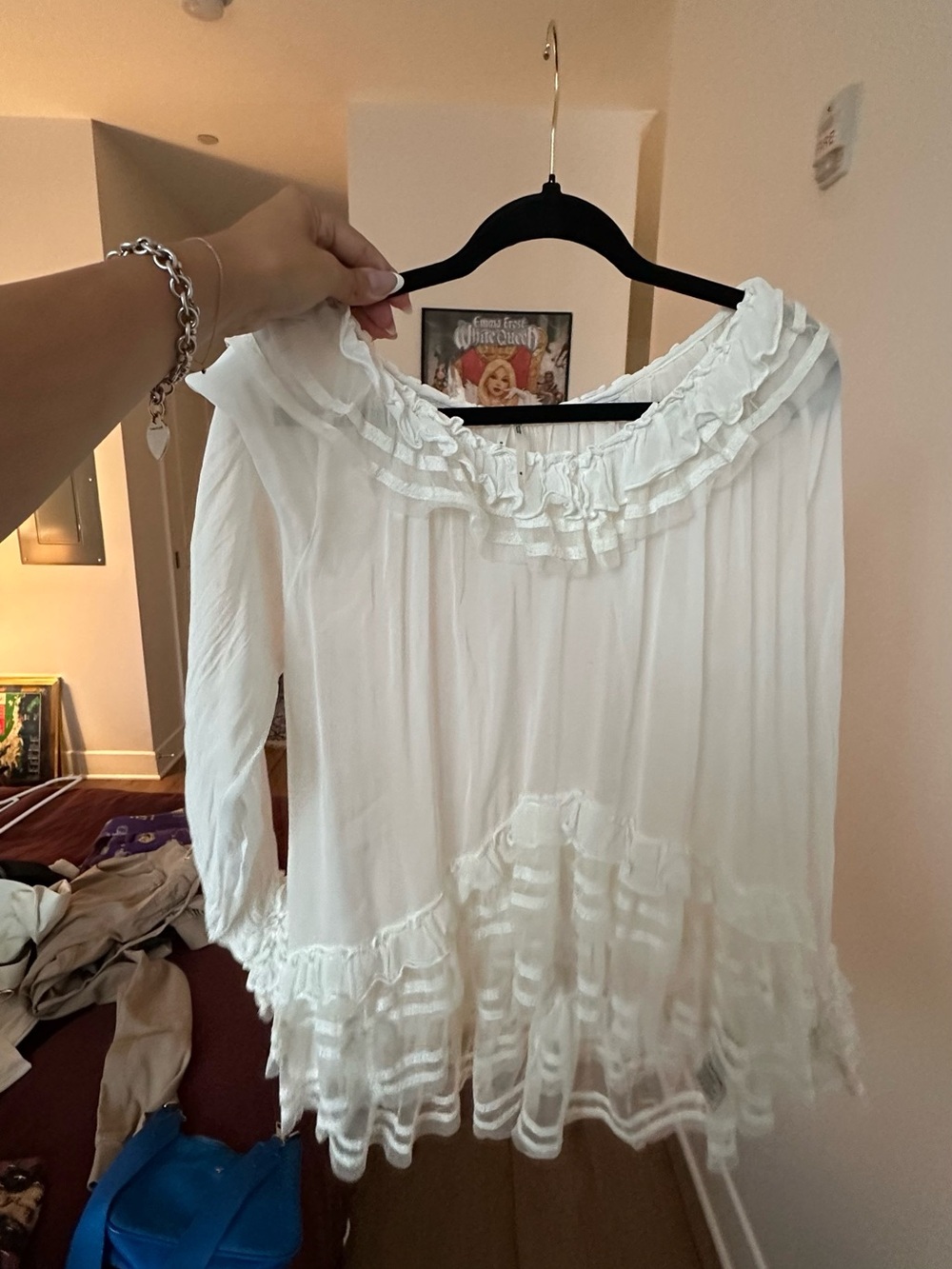 Anthropologie White Ruffled Peasant Blouse